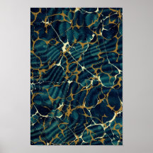 Antique Bookbinding Marbled Endpaper Blue Marbling Posters