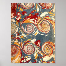 Antique Bookbinding Marbled Endpaper Swirls Posters