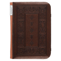 Antique Brown Leather Embossed Book Design Kindle Keyboard Cases