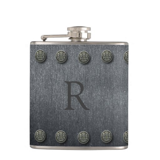 Antique Buttons and Metallic Back Monogram Hip Flask Zazzle