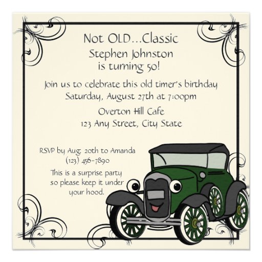 Antique Car Birthday Personalized Invites