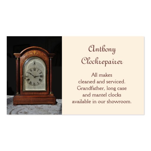 Antique clock cream business card (front side)
