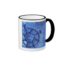 Antique compass rose coffee mugs