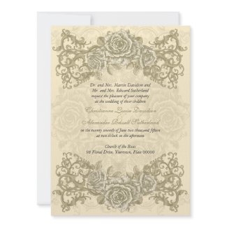 Antique Cream Roses Wedding Invitation