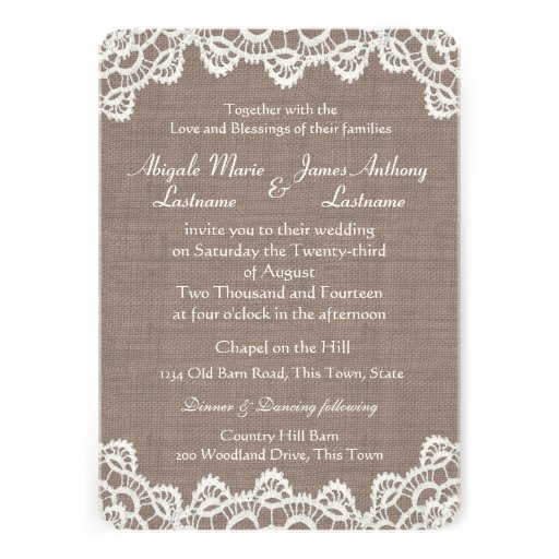 Antique Crochet Lace and Burlap Invitation