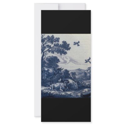 Antique Delft Blue Tile - Cattle and Birds Customized Rack Card by Delft_Tiles