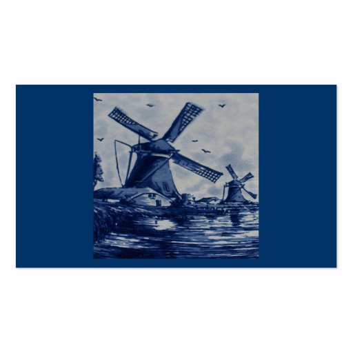 Antique Delft Blue Tile - Windmills by the Water Business Card (back side)