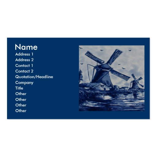 Antique Delft Blue Tile - Windmills by the Water Business Card (front side)
