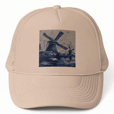 Antique Delft Blue Tile - Windmills by the Water Trucker Hat by Delft_Tiles