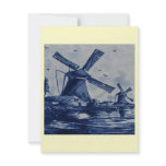Antique Delft Blue Tile - Windmills by the Water Personalized Announcements