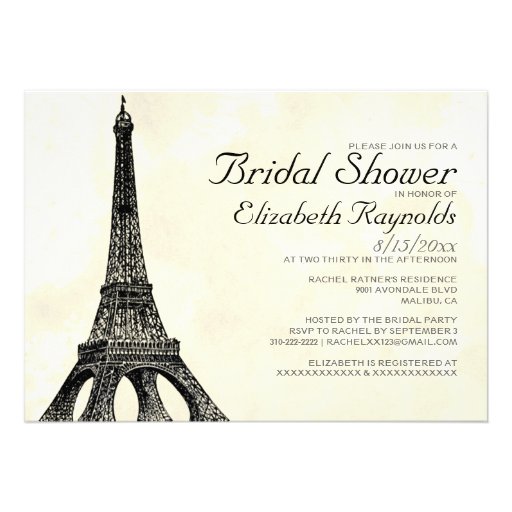 Antique Eiffel Tower Bridal Shower Invitations