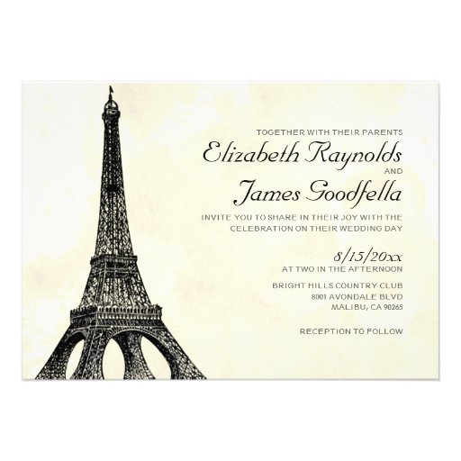 Antique Eiffel Tower Wedding Invitations