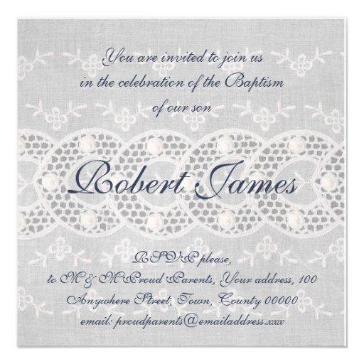 Antique embroidery baptism invitation