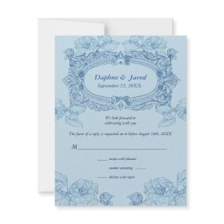 Antique Frame Blue Wedding Reply Invitation invitation