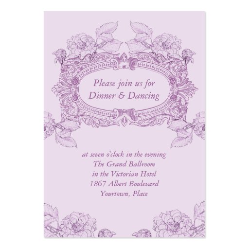 Antique Frame Lilac Wedding Reception Card Business Cards (front side)