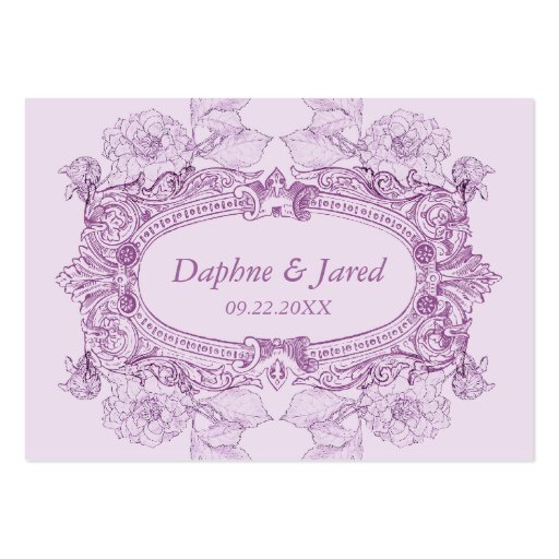 Antique Frame Lilac Wedding Reception Card Business Cards (back side)