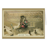 Antique French Christmas studio photo boy in plane Card