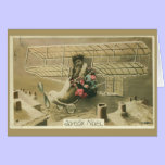 Antique French Christmas studio photo boy in plane cards