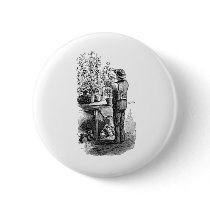 Antique Gardner Florist Gardening Engraving Pinback Button