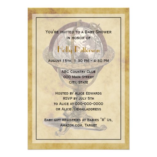 Antique Globe, Distressed BG V Baby Shower Personalized Invites