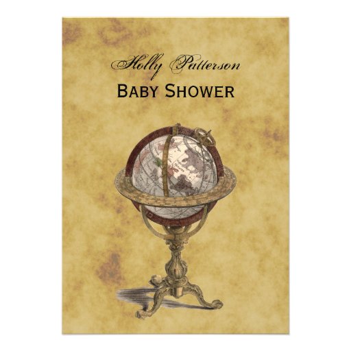 Antique Globe, Distressed BG V Baby Shower Personalized Invites