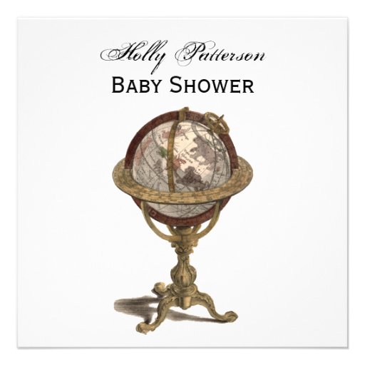 Antique Globe, White BG SQ Baby Shower Personalized Invites