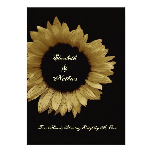 Antique Gold Colored Sunflower Wedding Custom Invites