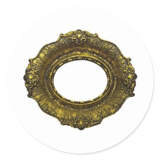 Antique Gold Picture Frame Round Stickers