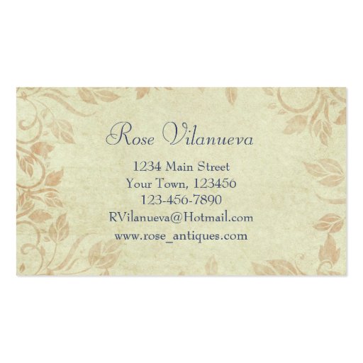Antique Gold Viintage Floral Vine Wedding Business Card Templates (back side)