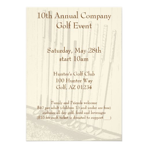Antique Golf Clubs Event Invitations