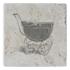 Antique Grey Baby Carriage Vintage Inspired Buggy Trivets