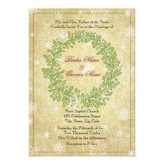 Antique Holiday Snowy Wreath Sketch Invitation