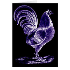 Antique Inspired Night Retro Futuristic Rooster Greeting Card