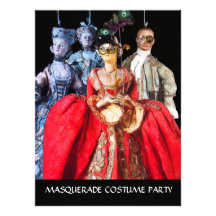 ANTIQUE ITALIAN PUPPETS MASQUERADE COSTUME PARTY INVITE