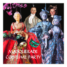 ANTIQUE ITALIAN PUPPETS MASQUERADE COSTUME PARTY PERSONALIZED INVITATIONS