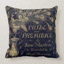Antique Jane Austen Pride and Prejudice Peacock Throw Pillow