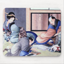 Antique Japanese Merchant and Geisha Watercolor Mouse Pads