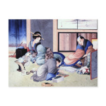 Antique Japanese Merchant and Geisha Watercolor Post Cards