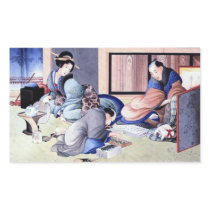 Antique Japanese Merchant and Geisha Watercolor Rectangle Sticker