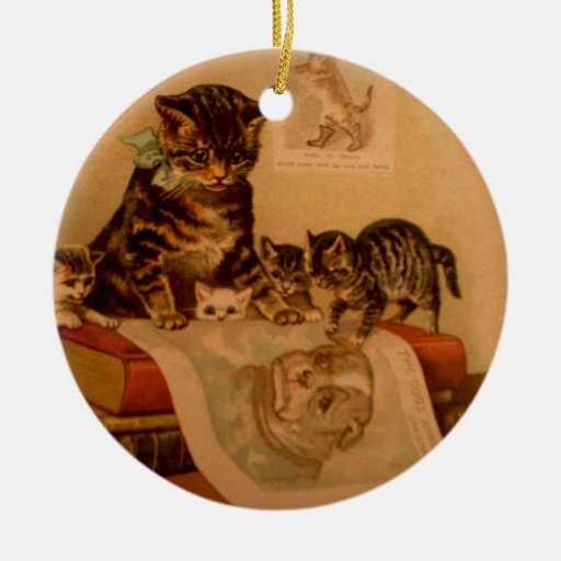 Antique Kittens & Books Kitty School Christmas Tree Ornaments