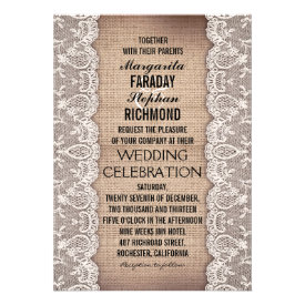 antique lace and rustic burlap wedding invitations