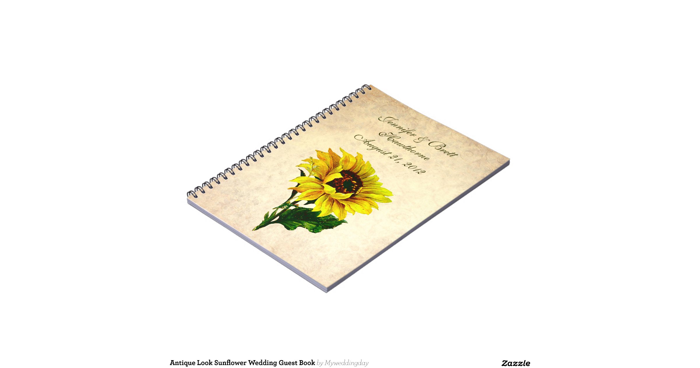 Antique Look Sunflower Wedding Guest Book Spiral Note Books Zazzle