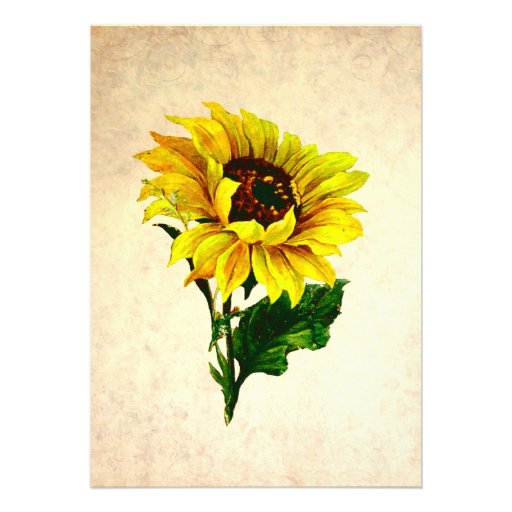 Antique Look Sunflowers Wedding Invitation