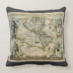 Antique Map, America Sive Novus Orbis, 1596 Throw Pillow