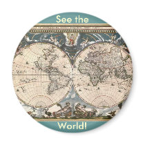 ANTIQUE MAP REFRIGERATOR MAGNETS