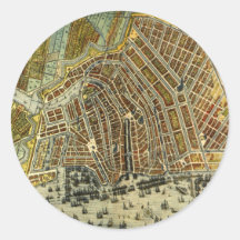 Antique Map of Amsterdam, Netherlands, Holland Round Sticker