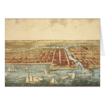 Antique Map of Chicago, LaSalle Street and River Greeting Card