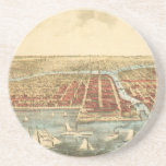 Antique Map of Chicago, LaSalle Street and River Drink Coasters
