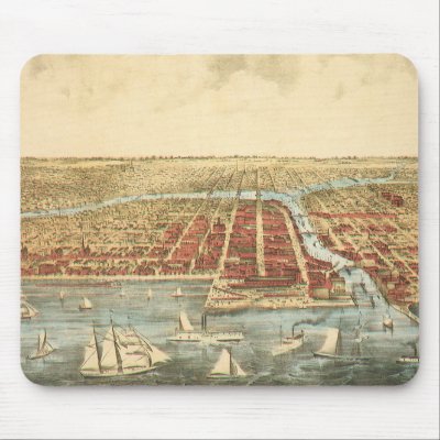 Antique Map of Chicago, LaSalle Street and River Mouse Pad by YesterdayCafe