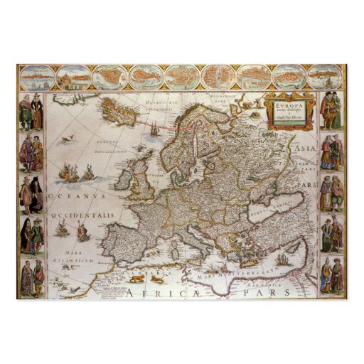 Antique Map of Europe, c1617 by Willem Jansz Blaeu Business Card Template (back side)
